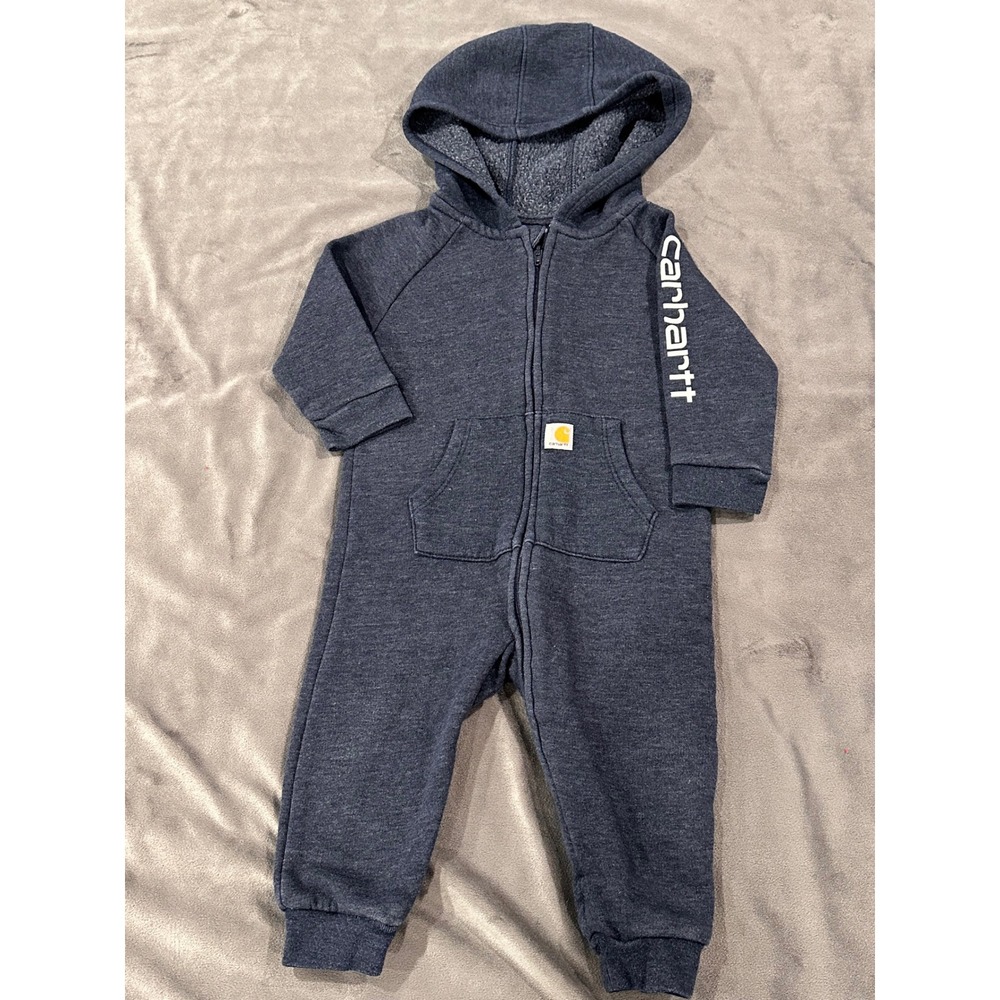Carhartt Baby Boys Fleece Hooded Full Zip Coverall Gray 9M One Piece Jumpsuit
